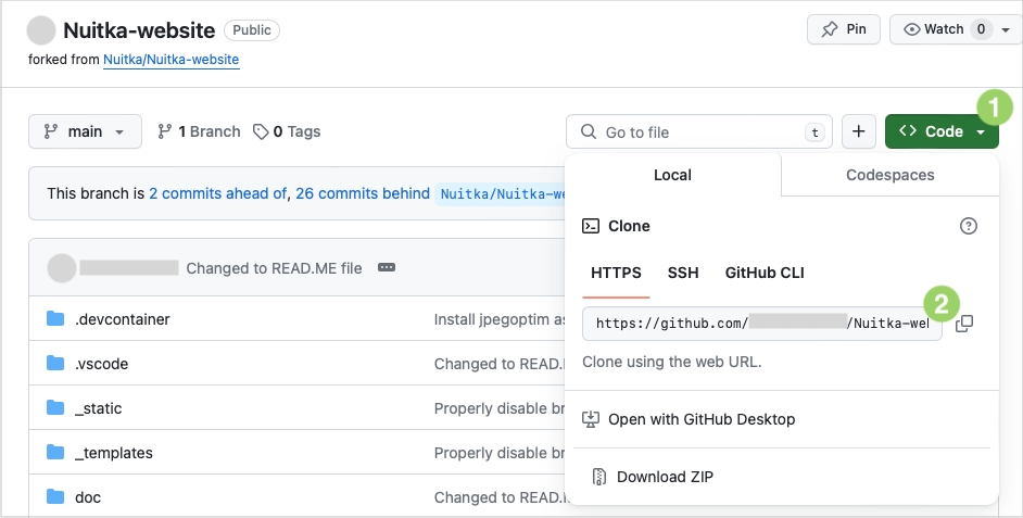 The screenshot of the GitHub page with the Code button highlighted.